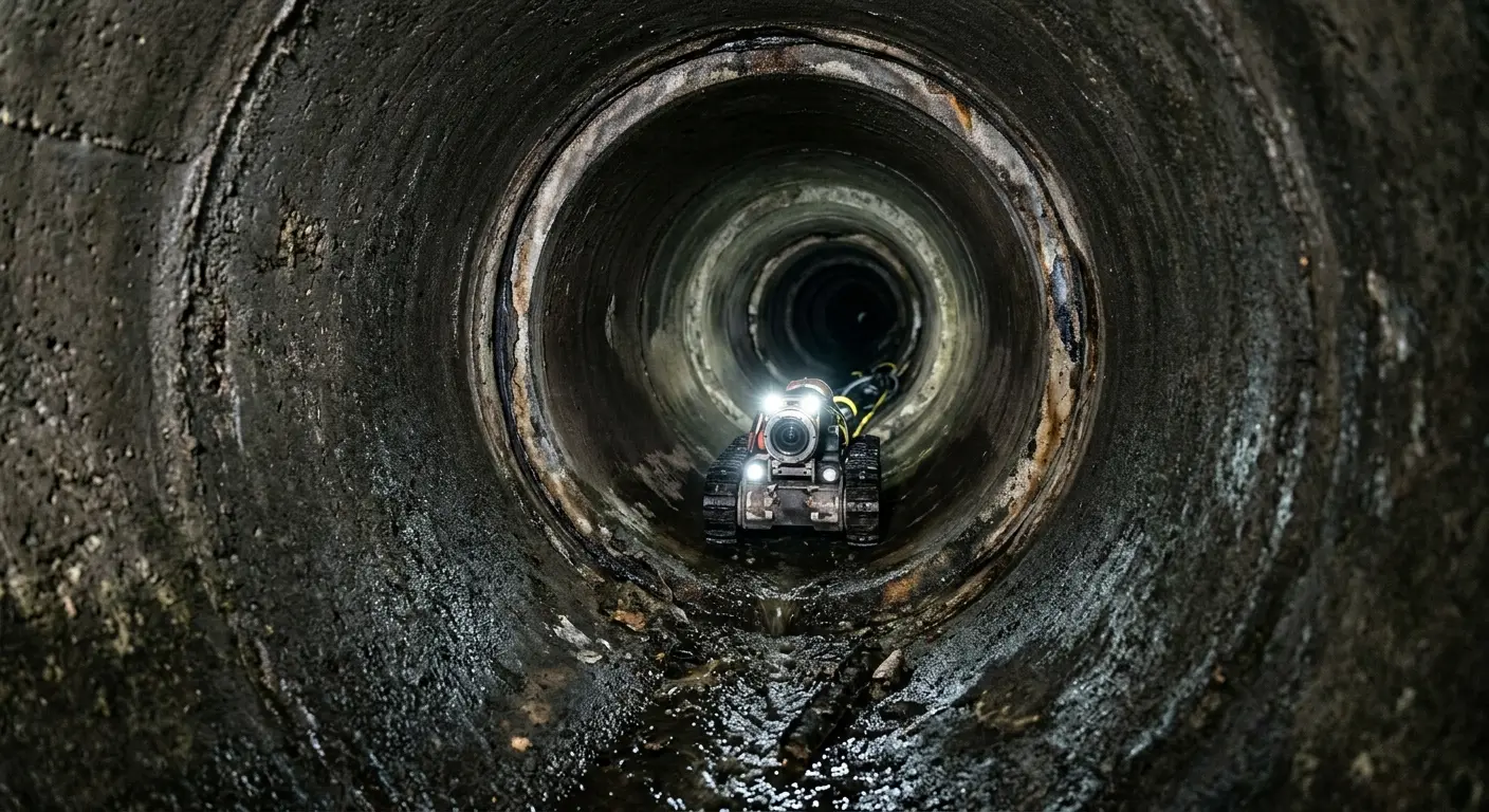 Robotic sewer camera inspecting pipe interior for Sewer Line Cleaning in Stewartville